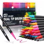 KLIFFOO Dual Tip Colorful Art Markers Sketch Pens 48 Colors With Carrying Case For Painting Sketching Calligraphy Drawing -Twin Head Permanent Colouring Marker Pens For Kids Adult, Multicolor (48)