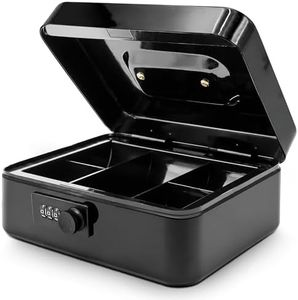 SereneLife 8" Metal Cash Box with Lock | Cash Safe Lock Box with Money Tray | 5 Lockable Drawers | Five Compartment Cash Tray | Storage for Valuables | 8” x 6.2” x 3.5” IN