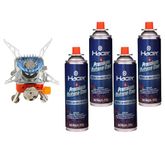 Hacer Portable Camping Gas Stove & Butane Gas Can Combo Set Ultra Light Foldable Furnace and High Pressure Flame Liquefied Refill Canister Kit for Picnic Cooking (4 Butane Gas Cans + 1 Gas Stove)