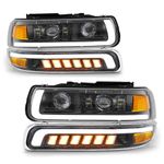 RAMJET4X4 LED Headlights Assembly with Bulbs Compatible with 1999-2002 Chevy Silverado 2000-2006 Chevrolet Suburban Tahoe Bumper Headlamps Replacement DRL Turn Signal Hi/Low Beam