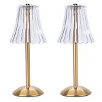 Cordless Table Lamps for Home,Table,Dining Room, Gold Rechargeable Lamps, USB Charge 12'' Tall LED Brass Portable Outdoor Indoor Table Lamp with Built-in Dimmer (Pack2 Gold Flower Lamp)