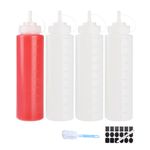 YBCPACK 4-Pack 32oz/1000ml Large Plastic Squeeze Bottles with Nozzles, Food Grade Refillable Sauce Bottles, Squeezy Condiment Bottles for Sauces, Ketchup and Salad Dispenser