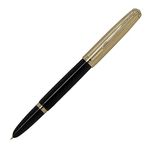 Parker 51 Fountain Pen | Deluxe Black Barrel with Gold Trim | Fine 18k Gold Nib with Black Ink Cartridge | Gift Box