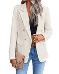 Mina Self 2024 Fall Tweed Blazer Jacket for Women Fashion Casual Open Front Business Elegant Work Suit Top Pocket, 1-beige, X-Large