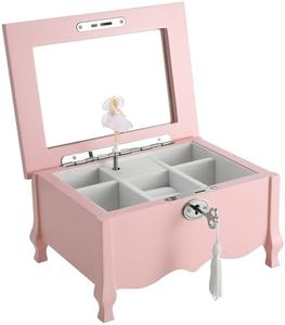 Jozen Gift Large Footed Ballerina Musical Jewelry Box With Mirror And Lock Key For Girls，Pink Kid's Jewelry Storage Music Box,Children's Jewelry organizer Musical Jewelry Trinket Box