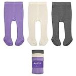 LA Active Baby Tights - 3 Pairs - Non Skid/Slip Cotton (Violet/Ivory/Charcoal, 2T-3T)