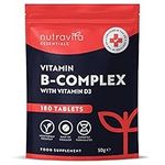 Vitamin B Complex - 180 High Strength Tablets (6 Months Supply) - All 8 B Vitamins B1-B2-B5-B6-B12, Biotin, Folic Acid and Vitamin D3 - Reduction of Tiredness & Fatigue - Made in The UK by Nutravita