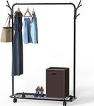 SimpleHouseware Garment Rack Industrial Style With Wheels and Hooks, Black