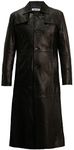 Mens Long Full Length Real Leather Trench Coat Single Breasted Long Jacket in Black - L / 42