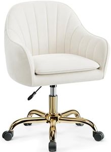 BestEra Vanity Chair with Wheels, Comfy Home Office Desk Chairs Adjustable Modern Velvet Makeup Vanity Chairs for Bedroom Living Room-Beige