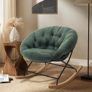COLAMY Rocking Chair Nursery, Upholstered Glider Rocker Accent Chair Saucer Armchair with Comfy Cushions, Wood Base and Metal Legs for Living Room, Bedroom, Office, Green