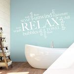 Bathroom Quote Wall Art Sticker - Relax, Unwind, Splash, Spa, Refresh, Soap, Towel, Soak [White]