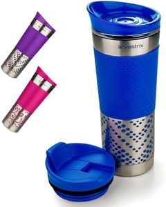 Arvestrix Coffee Travel Mug, Vacuum Insulated Stainless Steel Tea to Go Flask, Double Walled Thermal Cup with Leakproof Lid to Keep Drinks Hot and Cold, BPA Free 450ml Tumbler (Blue-decor)