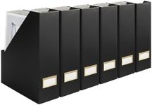 BLU MONACO Keep your Space Organized - Set of 6 Black Foldable Magazine File Boxes with Gold Label Holders - Perfect Magazine Holder, Vertical File Folder Organizer, and Book and Binder Storage