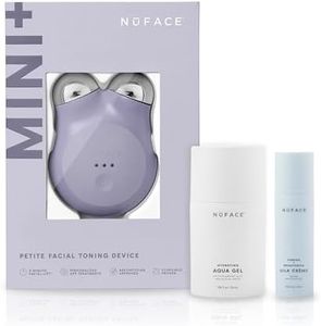 NuFACE MINI+ Microcurrent Facial Device Kit - FDA Cleared Face Sculpting & Skin Tightening Device to Contour, Lift & Tone + Microcurrent Gel Activator, Silk Crème & Applicator Brush - Violet Dusk