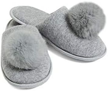 State Cashmere Unisex Slippers with Removable Fox Fur Pom-Pom 100% Pure Cashmere Memory Foam Non-Slip House Shoes (Pale Charcoal, Small)