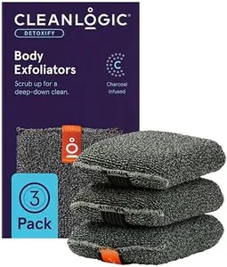 Cleanlogic Detoxify Purifying Charcoal Infused Exfoliating Body Scrubber, Reusable Exfoliator Tool for Smooth and Softer Skin, Daily Skincare Routine, 3 Count Value Pack