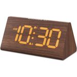 Odokee Wooden Digital Alarm Clock for Bedroom: Electric Desk Clock with Large LED Display - Brown