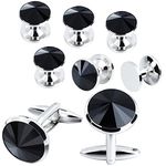 Mens Black Stone Cuff links and Shirt Stud Set Tuxedo Accessories Wedding Business