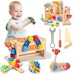 Liberry Wooden Tool Set for Kids 3 4 5 6 Years Old, Toddler Montessori Tool Toy Kit Pretend Play with Tool Box, Educational Learning Construction Toy Birthday Gift for Boys Girls