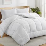 All Season Queen Comforter Set 3 PCs Soft Quilted Down Alternative Comforter+2 Pillow Shams with Corner Tabs,Winter Summer Warm Fluffy,Machine Washable (Queen, White)