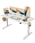 FEZIBO Height Adjustable Standing Desk, 60 x 24 Inches Electric Stand Up Table, Sit Stand Home Office Desk, White Frame/White Top