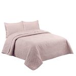 Marina Decoration Solid Embossed Pinsonic Coverlet Bedspread Bedding Ultra Soft 3 Piece Summer Quilt Set with 2 Shams, Pink Color Queen/Full Size