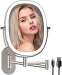 Lighted Wall Mounted Makeup Mirror, Double Sided 1X/7X Magnifying Mirror, 3 Color Lighting Option Dimmable, 360 Rotation Extension Foldable Arm, Oval Frame Rechargeable Vanity Mirror with Lights