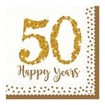 (PKT) Adult 16 Pack Sparkling Golden 50th Anniversary Luncheon Napkins 33cm