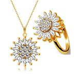 MJartoria Sunflower Necklace and Ring Set-Fidget Rings for Anxiety Rhinestone Gold Color Jewelry Set Sunflower Gifts Gold Necklace for Women, Metal, No Gemstone