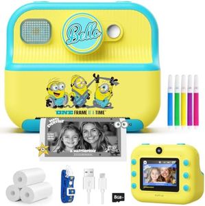 DUDUDRAGON Kids Instant Camera, Minions Design Print Camera, Despicable Me Toy with Front & Rear Dual Selfie Lens, 1080P Video, Portable Toddler Camera, Birthday Gift for Boys Girls Ages 3-12, Yellow