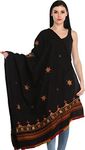 Exotic India Women's Shawl from Kutch with Central Embroidered Chakra and Mirrors Pure Wool Shawl (SWD54--jet-black)