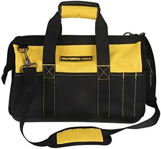 Olympia Tools 16 Inch Wide Mouth Tool Bag, Molded Waterproof Base with 21 Pockets and 7 Belt Loops, Padded Handle, Adjustable Shoulder Strap