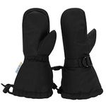 JAN & JUL Toddler Mittens Waterproof Fleece-Lined Stay-On (Black, S: 2-4Y)