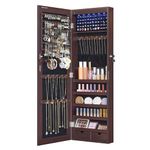 SONGMICS Hanging Jewelry Cabinet, Wall-Mounted Cabinet with LED Interior Lights, Door-Mounted, Brown UJJC99BR