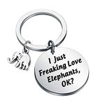 LQRI Elephant Keychain Elephant Lover Gift I Just Freaking Love Elephants OK Keychain Funny Elephant Gift for Friends, Animal Lovers (sliver)