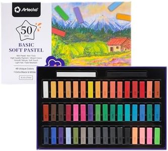 Artecho 50pcs Soft Pastels, 48 Colors Including 4 Fluorescent Colors, Extra Free Black & White, Square Chalk for Drawing, Blending, Layering, Shading, Pastels Art Supplies