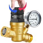 Boltigen Upgrade Handle Adjustable RV Water Pressure Regulator Valve, Brass Lead-Free Reducer with Gauge 160PSI and 4 Inlet Screened Filters,for RV Camper, Travel Trailer, or Garden…