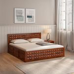 wakeup INDIA Pluto Sheesham Solid Wood King Size Bed with Storage | Rosewood Double Cot | Noise-Free Design | Zero Partner Disturbance (4 Compartments, Size: 78x72 Inches, Dark Brown)