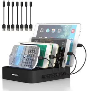 MSTJRY Charging Station for Multiple Devices: Valentines Day Gifts for Her Him - 5 Port USB-A Charging Dock Charger Stations Designed for iPhone iPad Cell Phone Tablets (7 Short Cables Included)