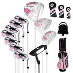 ULTIMATE Women's Complete Golf Club Set, Right Handed Ladies Golf Clubs Set w/ 460cc Alloy #1 Driver, #3 Fairway Wood, #4 Hybrid, #6/#7/#8/#9/#P Irons & Putter (11 Pieces w/Bag-Pink)