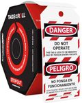 Accuform Signs TAR460 Tags By-The-Roll Spanish Bilingual Lockout Tags, Legend "DANGER DO NOT OPERATE/PELIGRO NO PONGA EN FUNCIONAMIENTO", 6.25" Length x 3" Width x 0.010" Thickness, PF-Cardstock, Red/Black on White (Roll of 100)