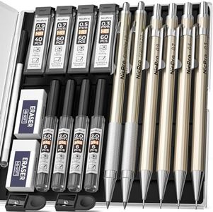 Nicpro 6PCS Metal Mechanical Pencil Set, Full Copper Drafting Pencil 0.3, 0.5, 0.7, 0.9 mm & 2PCS 2mm Graphite Lead Holder(4B 2B HB 2H) For Art Sketching Drawing With Lead Refills Eraser Case