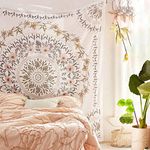 Simpkeely Sketched Floral Medallion Tapestry, Bohemian Mandala Wall Hanging Tapestries, Indian Art Print Mural for Bedroom Living Room Dorm Home Decor 59.1 x 80 Inches