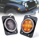 Xprite LED Amber Front Fender Side Marker Blinker Lights Assembly with Clear Lens for 2007-2018 Jeep Wrangler JK