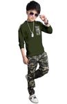 Purple Sky Boy's Lycra Blend Round Neck T-shirt and Full-Sleeved Army Printed Trouser Set with Side Pockets (Green, 11-12 Years)