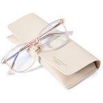 Madison Avenue Square Vintage TR90 Blue Light Blocking Reading Glasses for Women with Case, Anti Glare/Eyestrain Computer Readers Transparent Brown 1.0