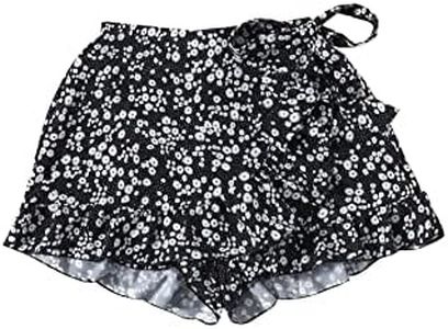 MakeMeChic Women's Boho Floral Print Elastic Waist Ruffle Wrap Tie Skorts Skirt Skorts Black A XS