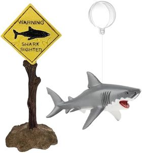 BEEMERIT Aquarium Shark Décor Set - Floating Great White Shark with Shark Warning Sign for Fish Tanks - Decorative Accessories for Aquariums (Shark Sighted)