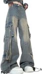 kakarin choyx Fashion Gothic Y2K Straight Leg High Waisted Jeans for Women Casual Vintage Patchwork Baggy Denim Pants XL